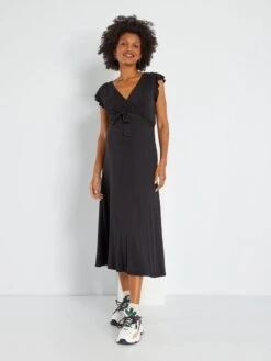 Vestido Largo Premamá Cuello Cruzado - Negro -TrendyModa Ventas vestido largo premama cuello cruzado negro zn923 4 frb4