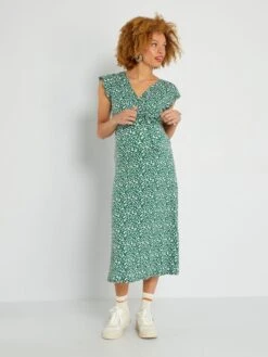 Vestido Largo Premamá Cuello Cruzado - VERDE