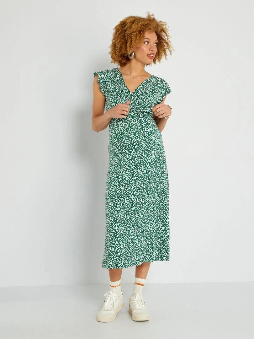 Vestido Largo Premamá Cuello Cruzado - VERDE 3 Vestido Largo Premamá Cuello Cruzado - VERDE