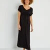 Vestido Largo Premamá Cuello De Pico - Negro -TrendyModa Ventas vestido largo premama cuello de pico negro zn948 1 frb1