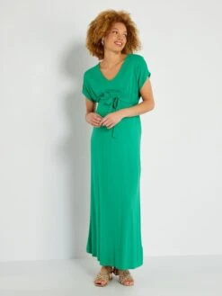 Vestido Largo Premamá Cuello De Pico - Verde -TrendyModa Ventas vestido largo premama cuello de pico verde zn948 2 frb3