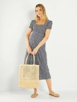 Vestido Largo Premamá De Flores - FLOR AZUL -TrendyModa Ventas vestido largo premama de flores flor azul avk37 1 frb3