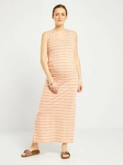 Vestido Largo Premamá De Punto - NARANJA