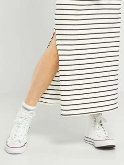 Vestido Largo Premamá 'rayas' - BLANCO -TrendyModa Ventas vestido largo premama rayas blanco zr548 5 frb4