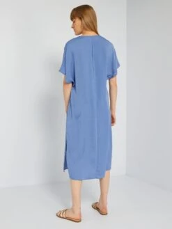 Vestido Largo Satinado - Azul Gris -TrendyModa Ventas vestido largo satinado azul gris aem33 1 frb4