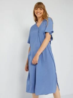 Vestido Largo Satinado - Azul Gris -TrendyModa Ventas vestido largo satinado azul gris aem33 1 frb6