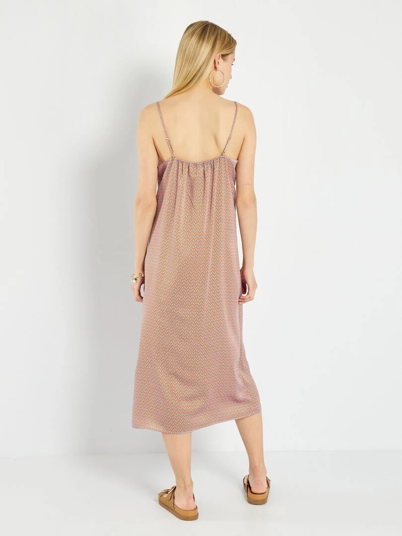 Vestido Largo Satinado Con Estampado - AZUL 6 Vestido Largo Satinado Con Estampado - AZUL - Imagen 4