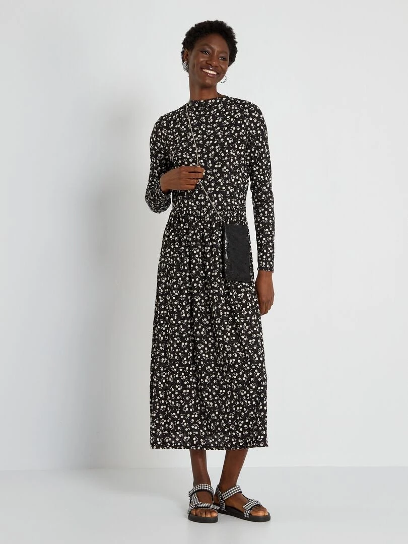 Vestido Largo Vaporoso Con Motivo - NEGRO 3 Vestido Largo Vaporoso Con Motivo - NEGRO