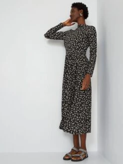 Vestido Largo Vaporoso Con Motivo - NEGRO 10 Vestido Largo Vaporoso Con Motivo - NEGRO -TrendyModa Ventas vestido largo vaporoso con motivo negro yv597 3 frb3