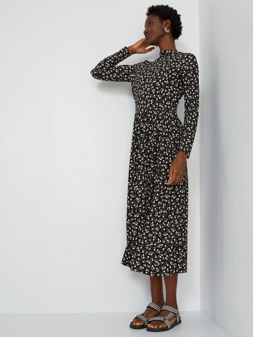 Vestido Largo Vaporoso Con Motivo - NEGRO 5 Vestido Largo Vaporoso Con Motivo - NEGRO - Imagen 3