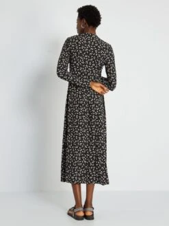 Vestido Largo Vaporoso Con Motivo - NEGRO 12 Vestido Largo Vaporoso Con Motivo - NEGRO -TrendyModa Ventas vestido largo vaporoso con motivo negro yv597 3 frb5