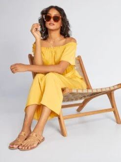 Vestido Midi Con Cuello Bardot - AMARILLO