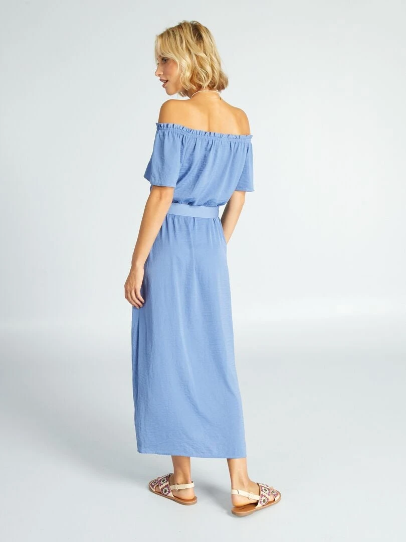 Vestido Midi Con Cuello Bardot - Azul Gris 5 Vestido Midi Con Cuello Bardot - Azul Gris - Imagen 3