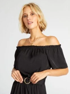 Primera página -TrendyModa Ventas vestido midi con cuello bardot negro adz70 3 frb2