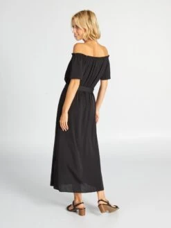 Vestido Midi Con Cuello Bardot - Negro -TrendyModa Ventas vestido midi con cuello bardot negro adz70 3 frb3