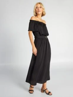 Vestido Midi Con Cuello Bardot - Negro -TrendyModa Ventas vestido midi con cuello bardot negro adz70 3 frb5