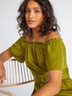 Primera página -TrendyModa Ventas vestido midi con cuello bardot verde adz70 5 frb2