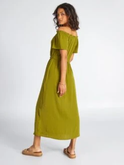 Vestido Midi Con Cuello Bardot - VERDE -TrendyModa Ventas vestido midi con cuello bardot verde adz70 5 frb4