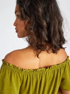 Vestido Midi Con Cuello Bardot - VERDE -TrendyModa Ventas vestido midi con cuello bardot verde adz70 5 frb5