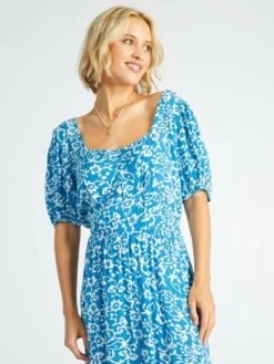 Vestido Midi Con Motivo - AZUL -TrendyModa Ventas vestido midi con motivo azul arr97 1 frb2