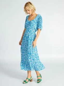 Vestido Midi Con Motivo - AZUL -TrendyModa Ventas vestido midi con motivo azul arr97 1 frb4