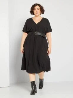 Vestido Midi De Crespón - Negro