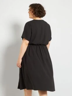 Vestido Midi De Crespón - Negro -TrendyModa Ventas vestido midi de crespon negro zh206 1 frb3