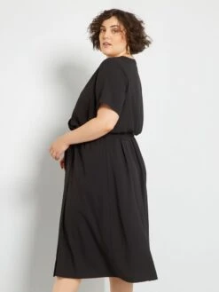 Vestido Midi De Crespón - Negro -TrendyModa Ventas vestido midi de crespon negro zh206 1 frb4