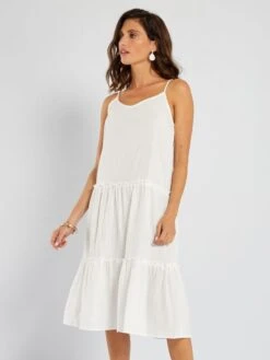 Vestido Midi De Gasa De Algodón 'JDY' - BEIGE -TrendyModa Ventas vestido midi de gasa de algodon jdy beige ail65 1 frb4