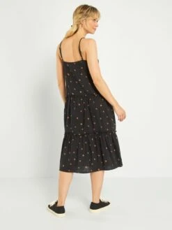 Vestido Midi De Gasa De Algodón 'JDY' - Negro Estampado -TrendyModa Ventas vestido midi de gasa de algodon jdy negro estampado ail65 4 frb3