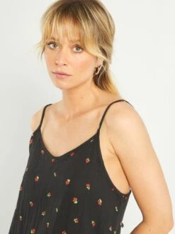 Vestido Midi De Gasa De Algodón 'JDY' - Negro Estampado -TrendyModa Ventas vestido midi de gasa de algodon jdy negro estampado ail65 4 frb4