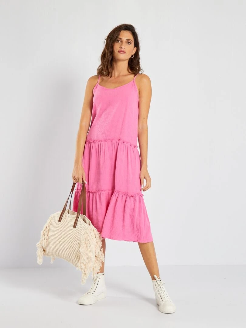 Vestido Midi De Gasa De Algodón 'JDY' - ROSA 3 Vestido Midi De Gasa De Algodón 'JDY' - ROSA