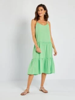 Vestido Midi De Gasa De Algodón 'JDY' - VERDE