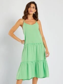Vestido Midi De Gasa De Algodón 'JDY' - VERDE -TrendyModa Ventas vestido midi de gasa de algodon jdy verde ail65 2 frb3