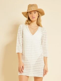 Vestido Midi De Playa De Ganchillo - Blanco