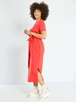 Vestido Midi De Punto Entallado - Rojo -TrendyModa Ventas vestido midi de punto entallado rojo zq762 1 frb2