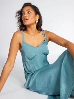 Vestido Midi De Tirantes Finos - AZUL -TrendyModa Ventas vestido midi de tirantes finos azul avj54 1 frb4