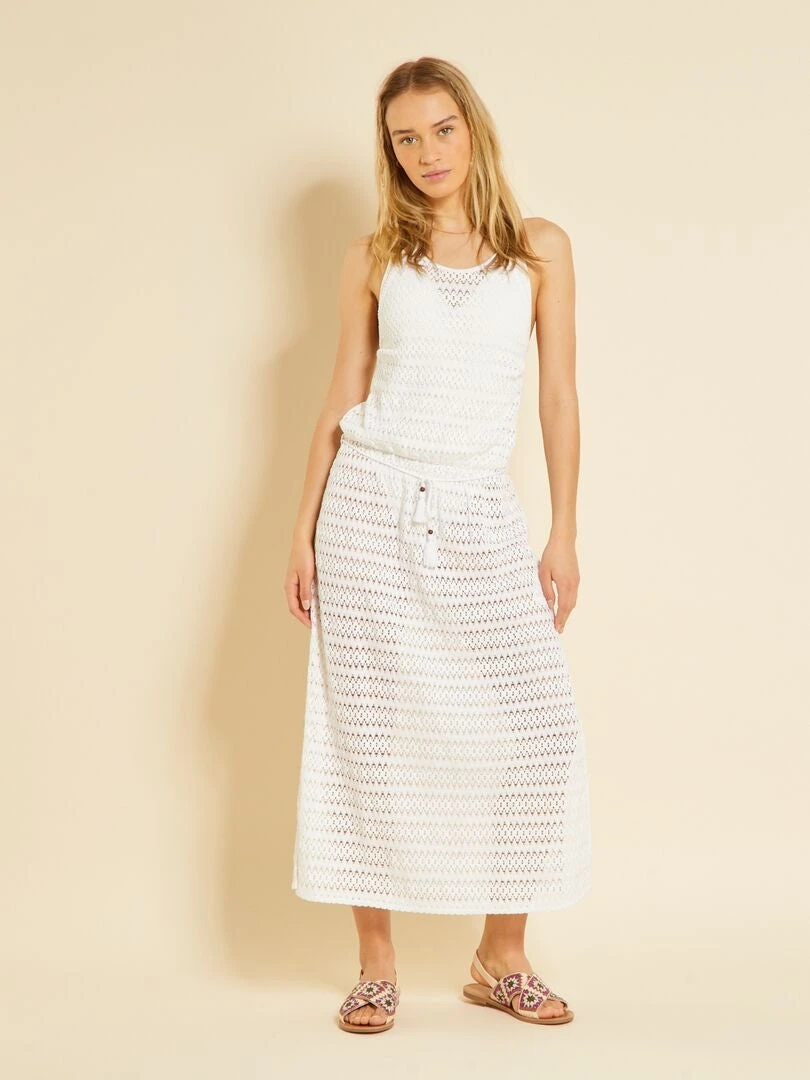 Vestido Playero De Ganchillo Con Espalda Abierta - Blanco 3 Vestido Playero De Ganchillo Con Espalda Abierta - Blanco