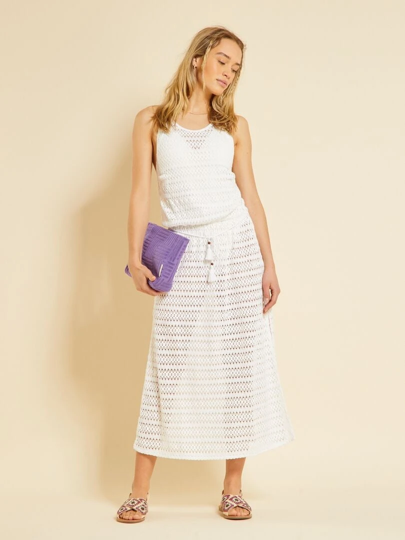 Vestido Playero De Ganchillo Con Espalda Abierta - Blanco 4 Vestido Playero De Ganchillo Con Espalda Abierta - Blanco - Imagen 2