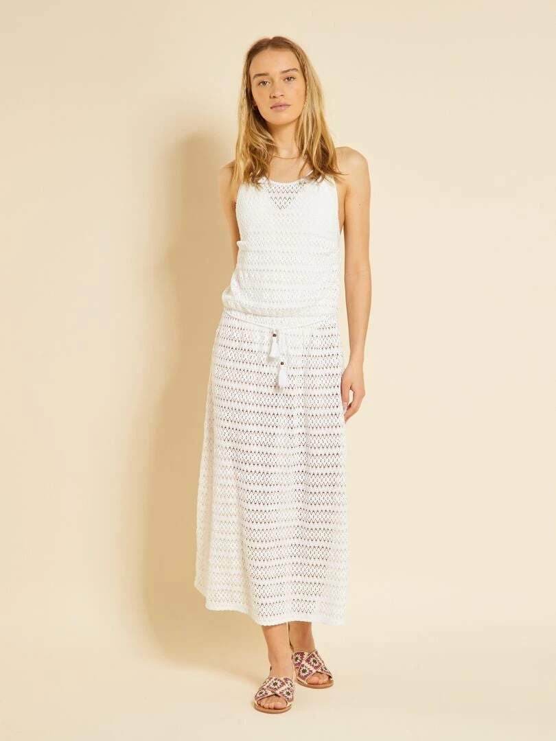 Vestido Playero De Ganchillo Con Espalda Abierta - Blanco 6 Vestido Playero De Ganchillo Con Espalda Abierta - Blanco - Imagen 4