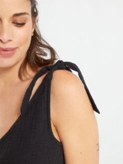 Vestido Premamá De Gasa De Algodón - Negro -TrendyModa Ventas vestido premama de gasa de algodon negro zr595 1 frb3