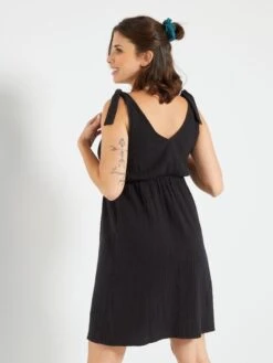 Vestido Premamá De Gasa De Algodón - Negro -TrendyModa Ventas vestido premama de gasa de algodon negro zr595 1 frb4