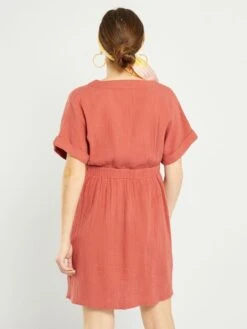 Vestido Premamá De Gasa De Algodón - ROJO -TrendyModa Ventas vestido premama de gasa de algodon rojo ael70 3 frb3