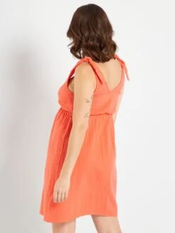 Vestido Premamá De Gasa De Algodón - Rojo Coral 9 Vestido Premamá De Gasa De Algodón - Rojo Coral -TrendyModa Ventas vestido premama de gasa de algodon rojo coral zr595 2 frb4