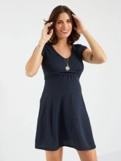 Vestido Premamá De Manga Corta - Azul