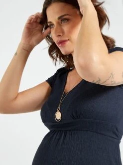 Vestido Premamá De Manga Corta - Azul -TrendyModa Ventas vestido premama de manga corta azul zr553 1 frb4