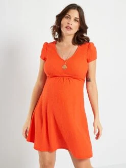 Vestido Premamá De Manga Corta - Rojo