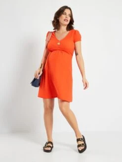 Vestido Premamá De Manga Corta - Rojo -TrendyModa Ventas vestido premama de manga corta rojo zr553 2 frb3