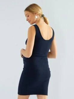 Vestido Premamá De Punto De Canalé - Azul -TrendyModa Ventas vestido premama de punto de canale azul zr545 1 frb2