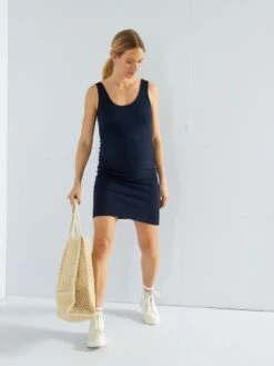 Vestido Premamá De Punto De Canalé - Azul -TrendyModa Ventas vestido premama de punto de canale azul zr545 1 frb4